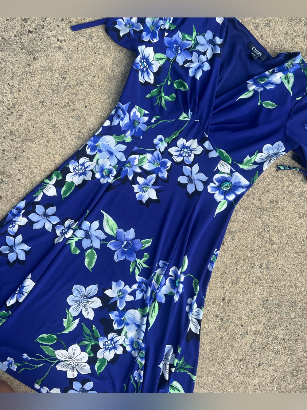 Chaps Blue Floral Cold Shoulder Faux Wrap Midi Dress Size Small